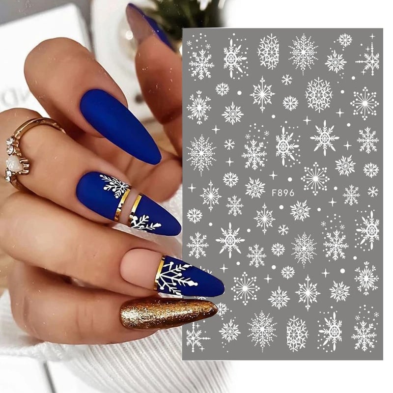 BSBTBZ 8PCS Snowflake Nail Art Stickers White Glitter Snow Nail Design 3D Self Adhesive Nail Decals Snowflakes Sticker for Nails Art Accessories Shiny Decal Manicure Winter New Year Christmas Nail Decoration - Image 3